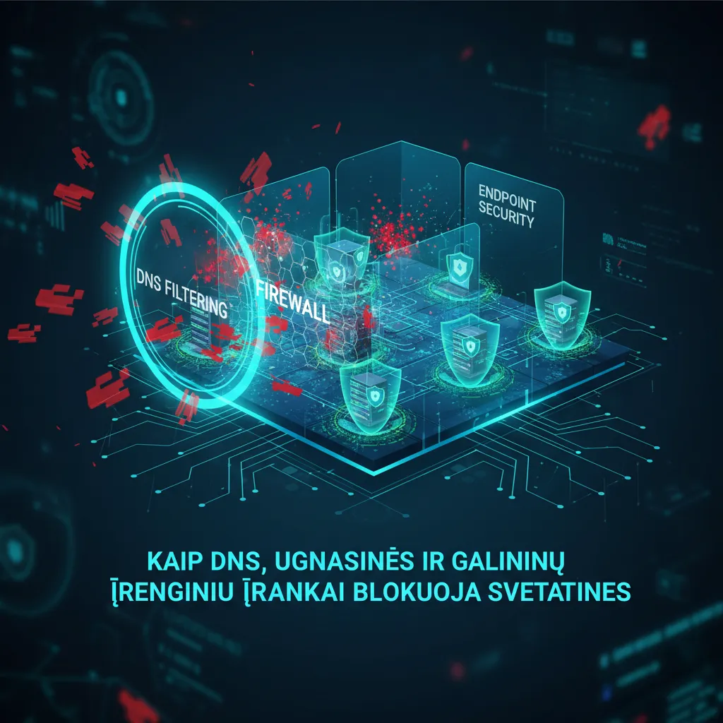 Kaip DNS, ugniasienės ir galinių įrenginių įrankiai blokuoja svetaines