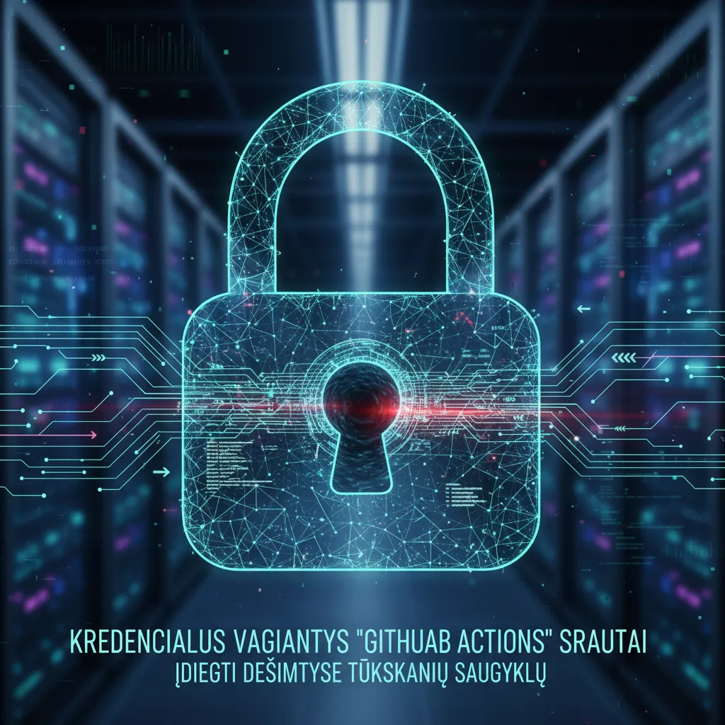 Kredencialus vagiantys „GitHub Actions“ srautai įdiegti dešimtyse tūkstančių saugyklų