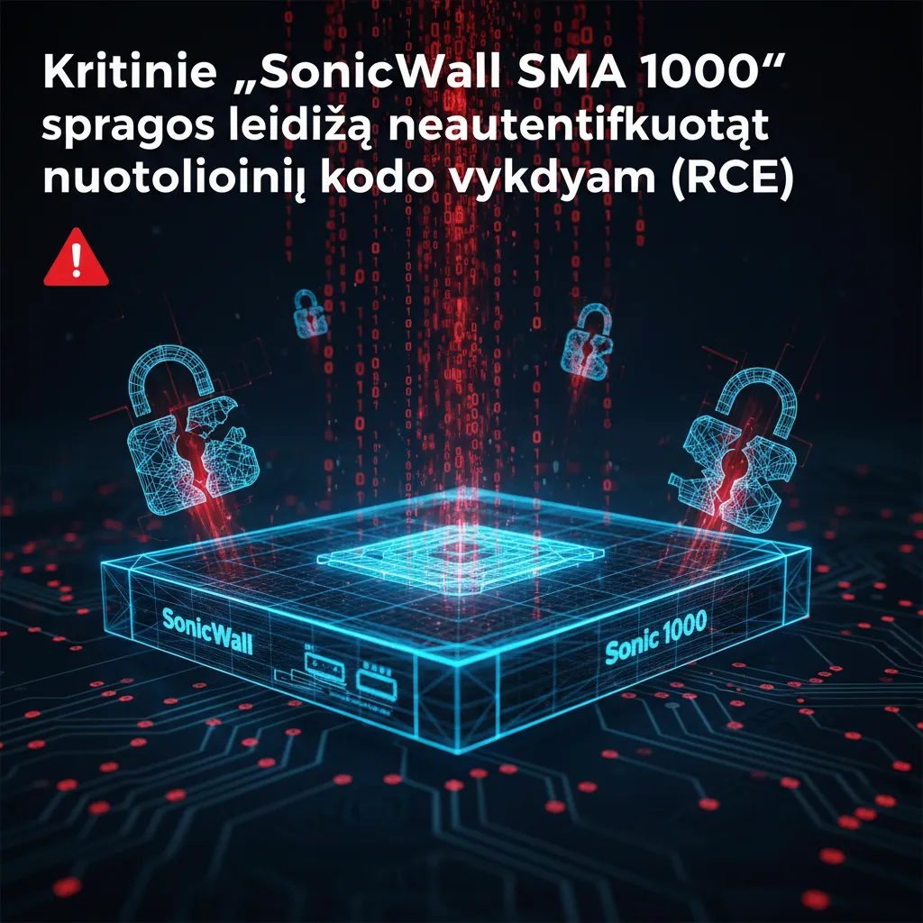Kritinės „SonicWall SMA 1000“ spragos leidžia neautentifikuotą nuotolinį kodo vykdymą (RCE)